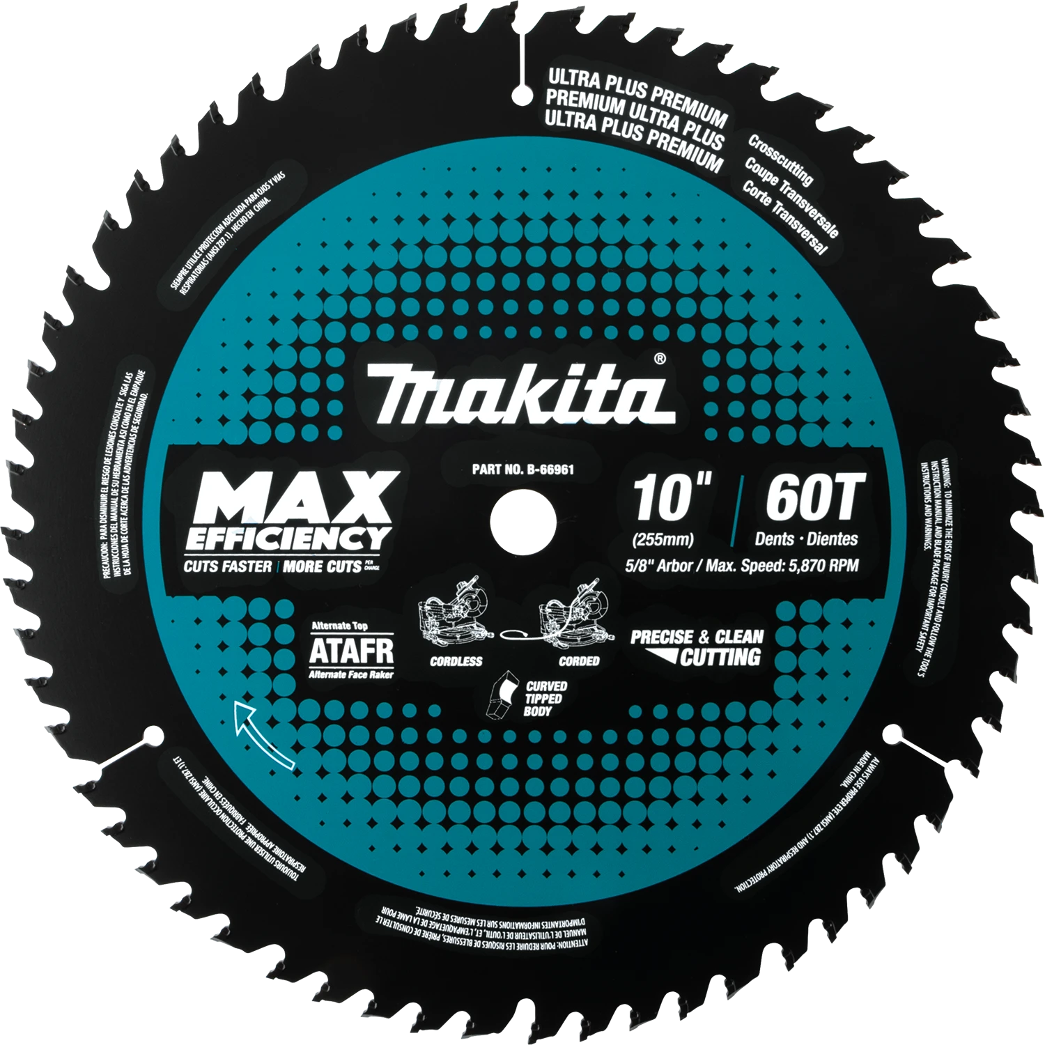 Makita B-66961 10" 60T Carbide-Tipped Max Efficiency Miter Saw Blade 3 Makita B-66961 10" 60T Carbide-Tipped Max Efficiency Miter Saw Blade