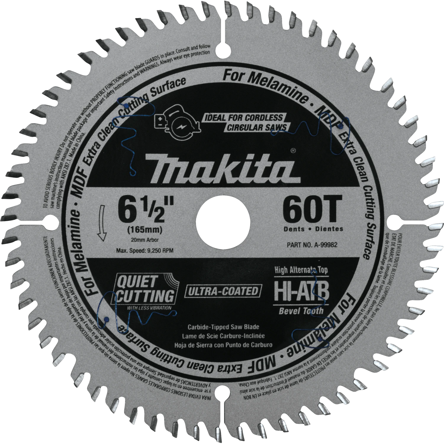 Makita A-99982 6-1/2" 60T (ATB) Carbide-Tipped Cordless Plunge Saw Blade 3 Makita A-99982 6-1/2" 60T (ATB) Carbide-Tipped Cordless Plunge Saw Blade