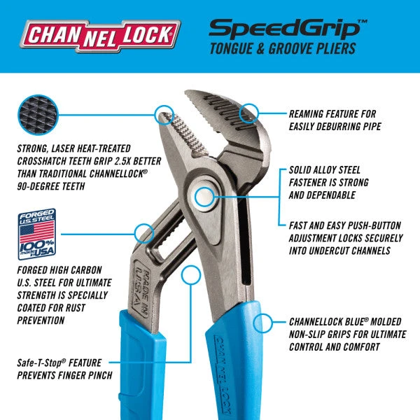 Channellock 430X 10" SPEEDGRIP Straight Jaw Tongue & Groove Pliers 4 Channellock 430X 10" SPEEDGRIP Straight Jaw Tongue & Groove Pliers - Image 2