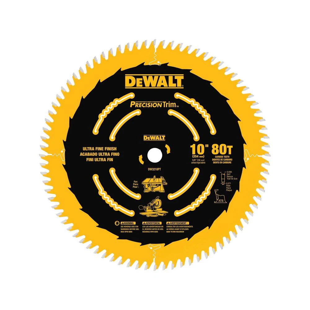 DeWalt DW3218PT 10" 80 Tooth Fine Crosscutting Saw Blade 3 DeWalt DW3218PT 10" 80 Tooth Fine Crosscutting Saw Blade